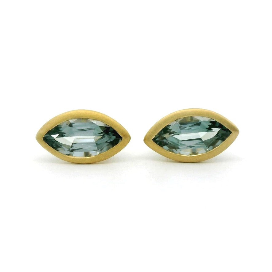 18K Grey Spinel Bezel Set Stud Earrings