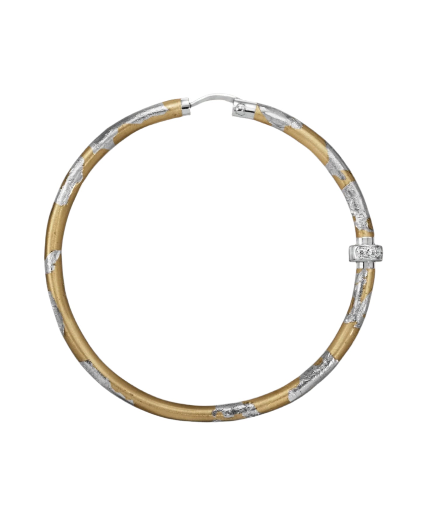SOHO Sterling Silver and Gold Foliage Enamel Hoop Earrings with (0.14 ctw) Diamonds (Large)