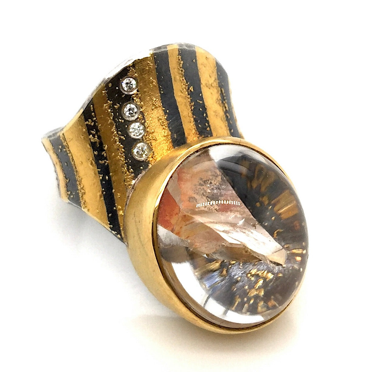 Quartz Ring in Sterling Silver, 22k and 24k Gold with Diamonds by Atelier Zobel