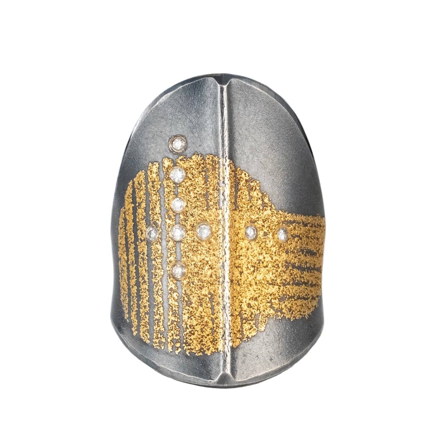 Deco Spline Ring in Sterling Silver, 24k Gold and White Diamonds