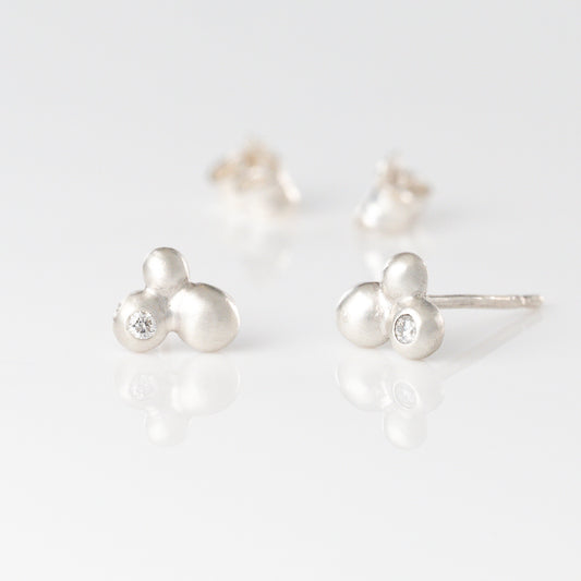 Sterling Silver Pebble Stud Earrings With Diamond Accents