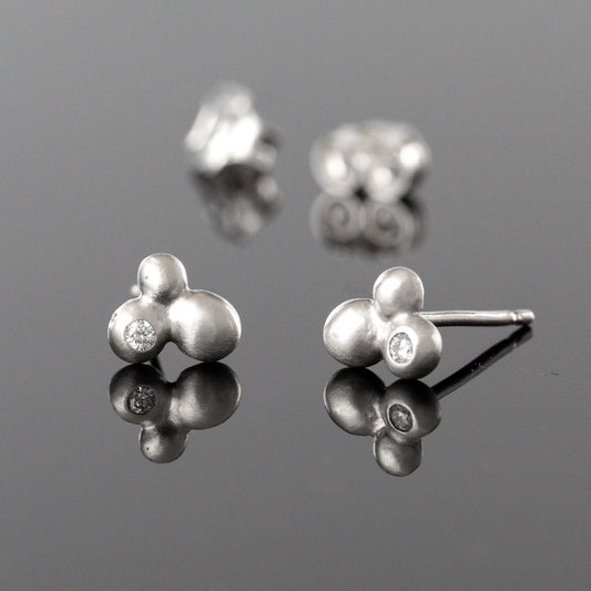 Sterling Silver Pebble Stud Earrings With Diamond Accents