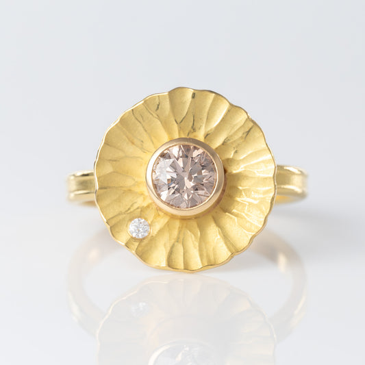 18k & Champagne Diamond Radiant Ring with Dewdrop