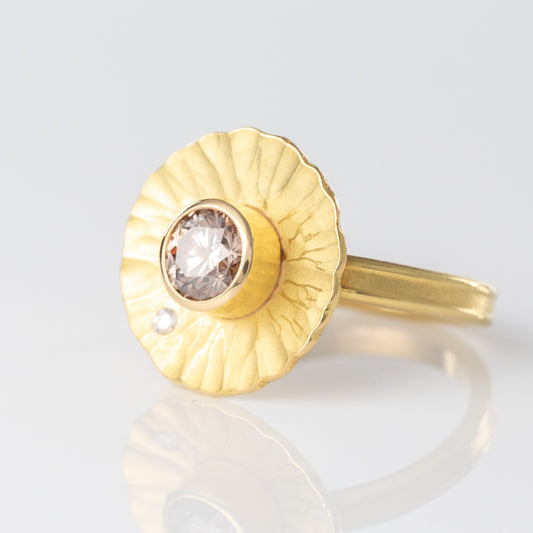 18k & Champagne Diamond Radiant Ring with Dewdrop