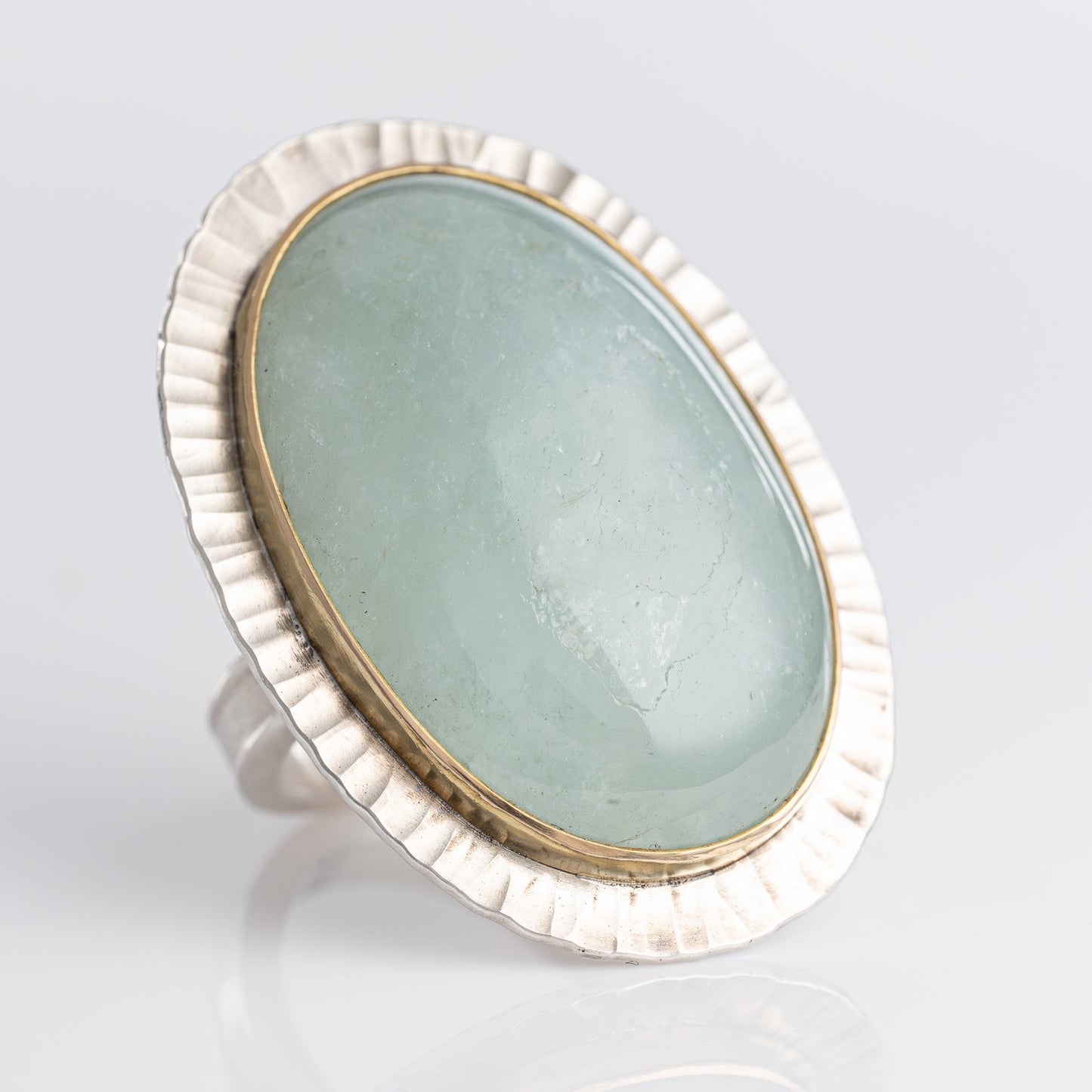 Sterling and 18k Large Aquamarine Cabochon Ring