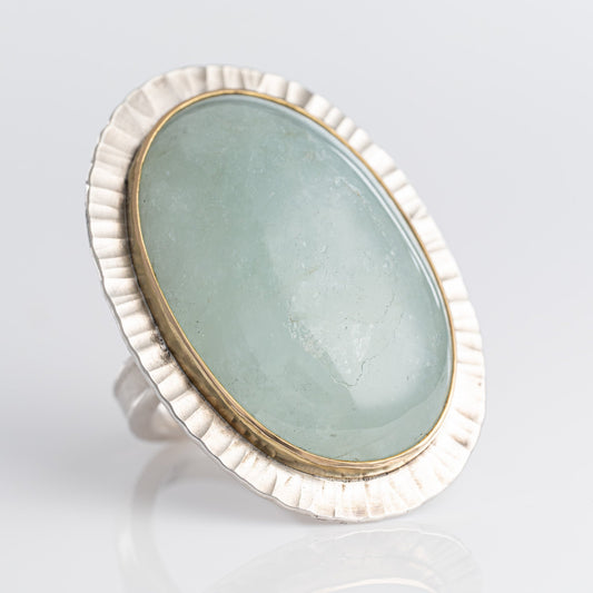 Sterling and 18k Large Aquamarine Cabochon Ring
