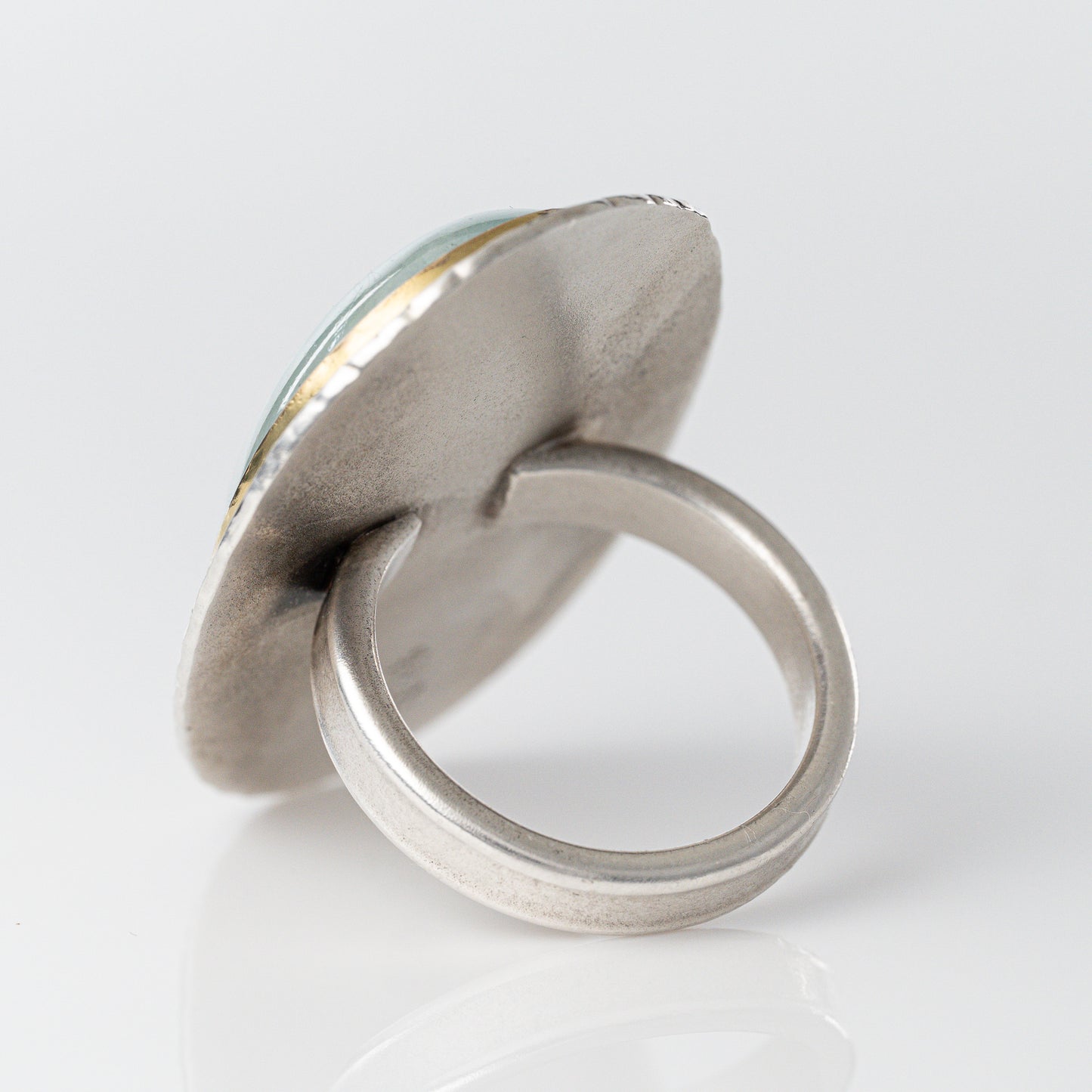 Sterling and 18k Large Aquamarine Cabochon Ring