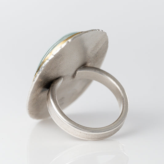 Sterling and 18k Large Aquamarine Cabochon Ring