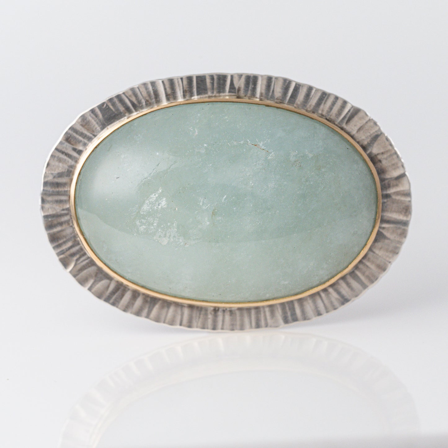 Sterling and 18k Large Aquamarine Cabochon Ring