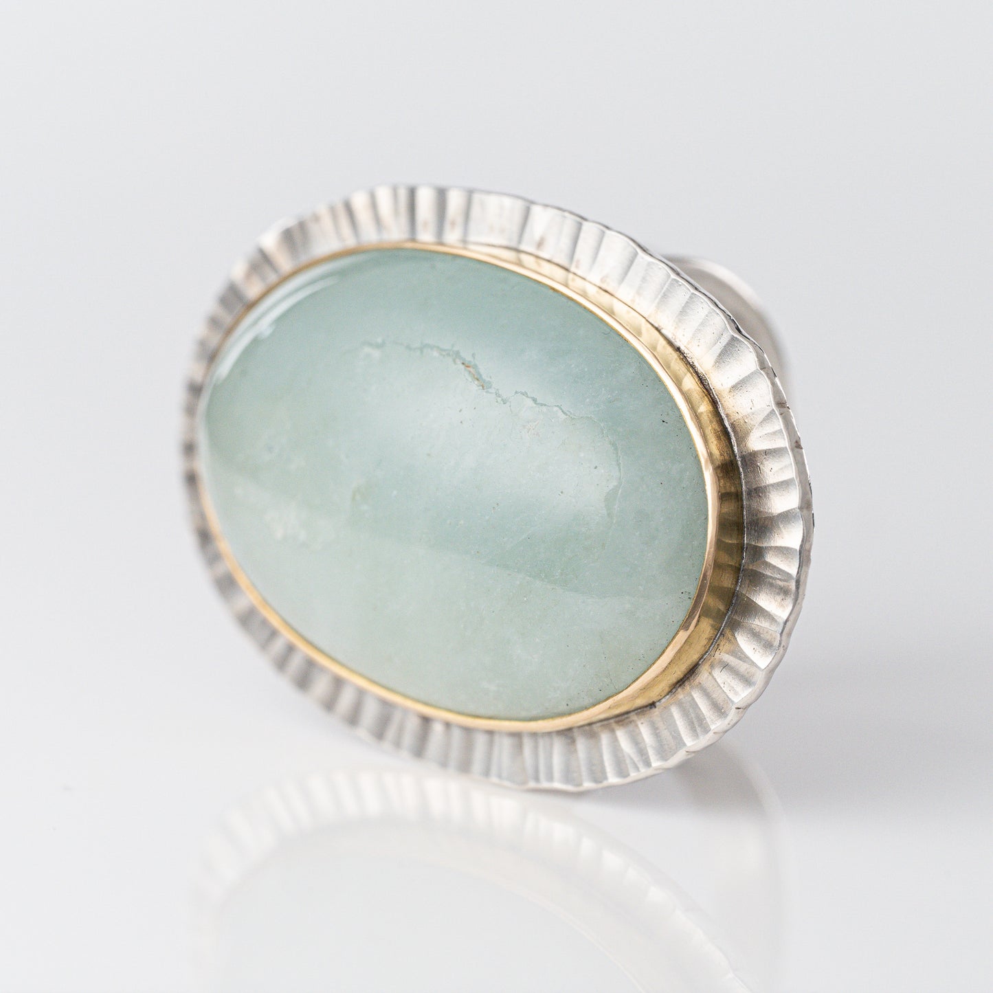 Sterling and 18k Large Aquamarine Cabochon Ring
