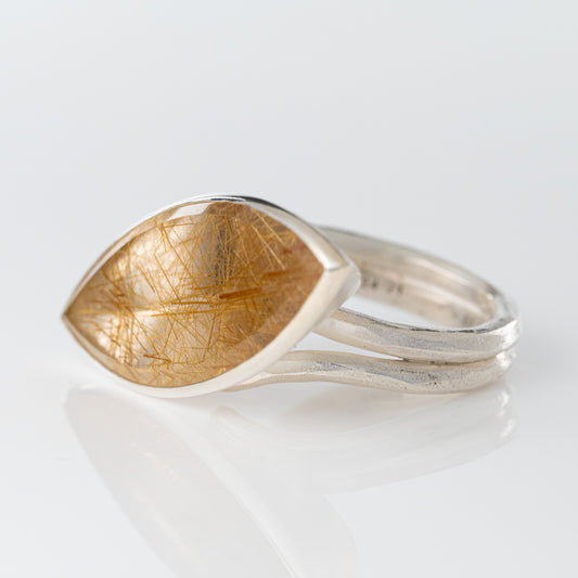 Sterling Silver Rutilated Quartz Rowboat Ring