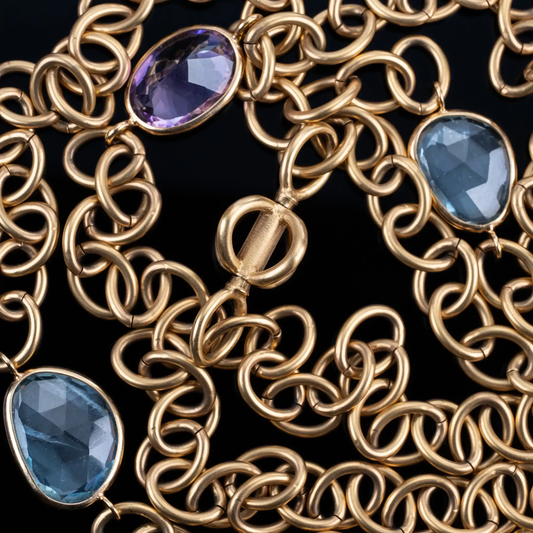 Long 18k PVD Chain with Aquamarines and Amethyst For Vario System, 36"
