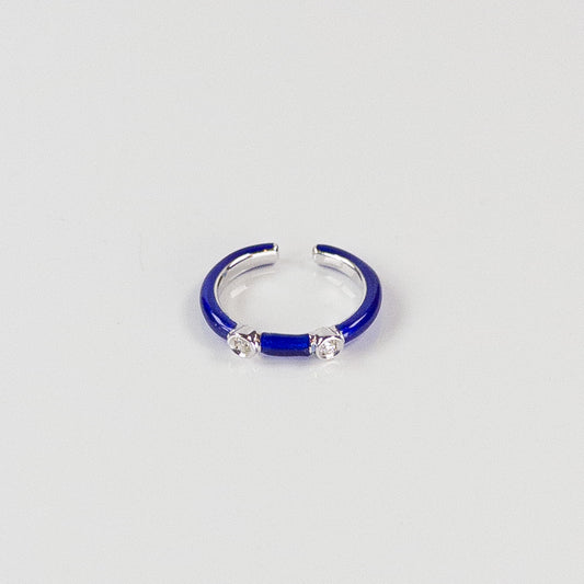 SOHO Sterling Silver and Cobalt Blue Enamel Ring with Two Diamonds (0.06tcw)