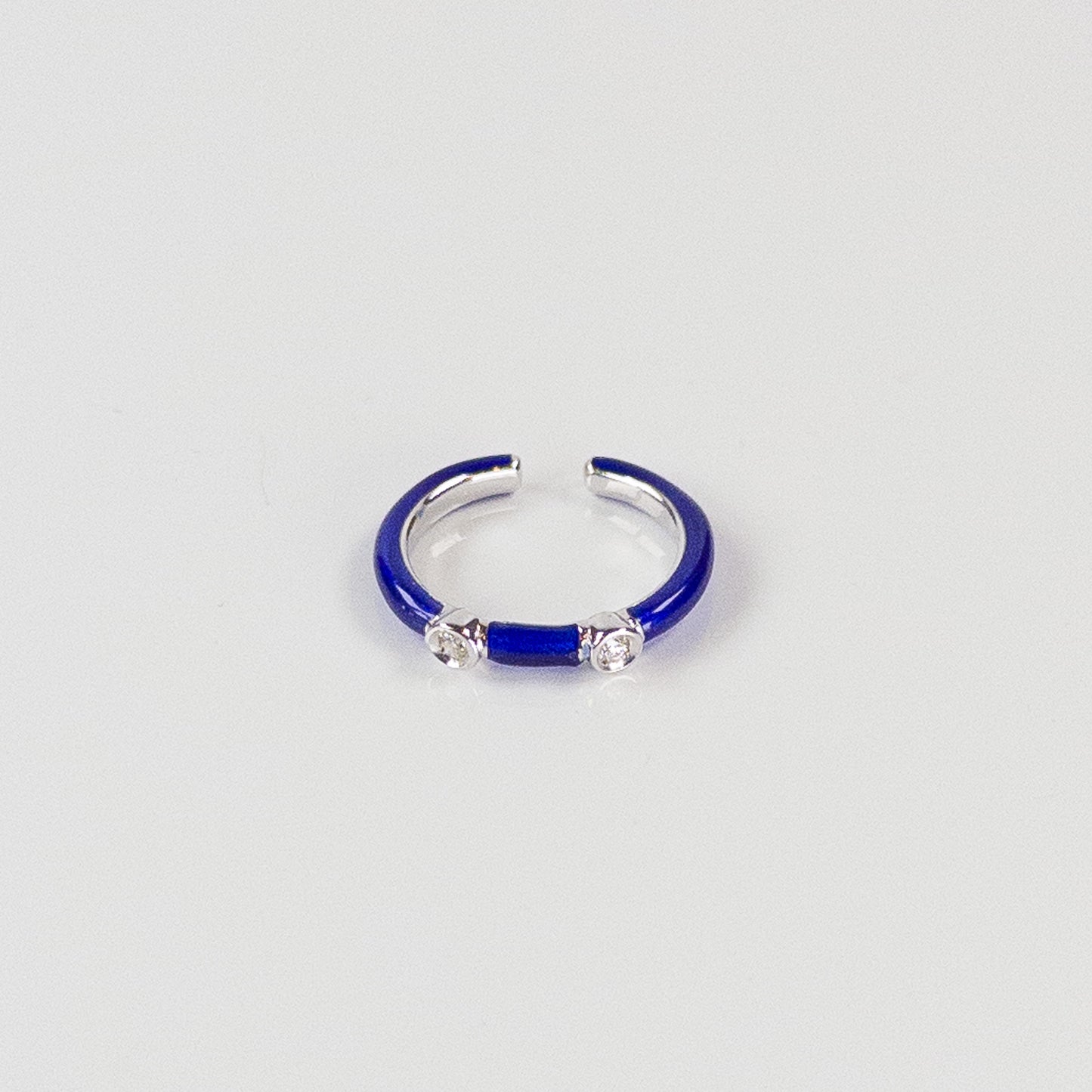 SOHO Sterling Silver and Cobalt Blue Enamel Ring with Two Diamonds (0.06ctw)
