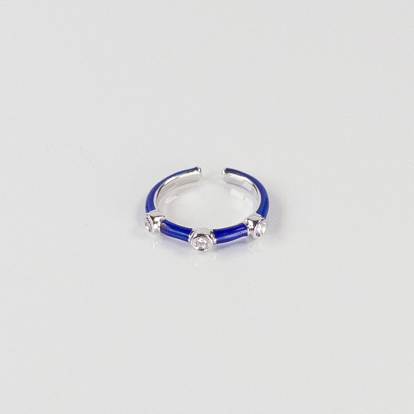 SOHO Sterling Silver and Cobalt Blue Enamel Ring with Three Diamonds (0.09ctw)