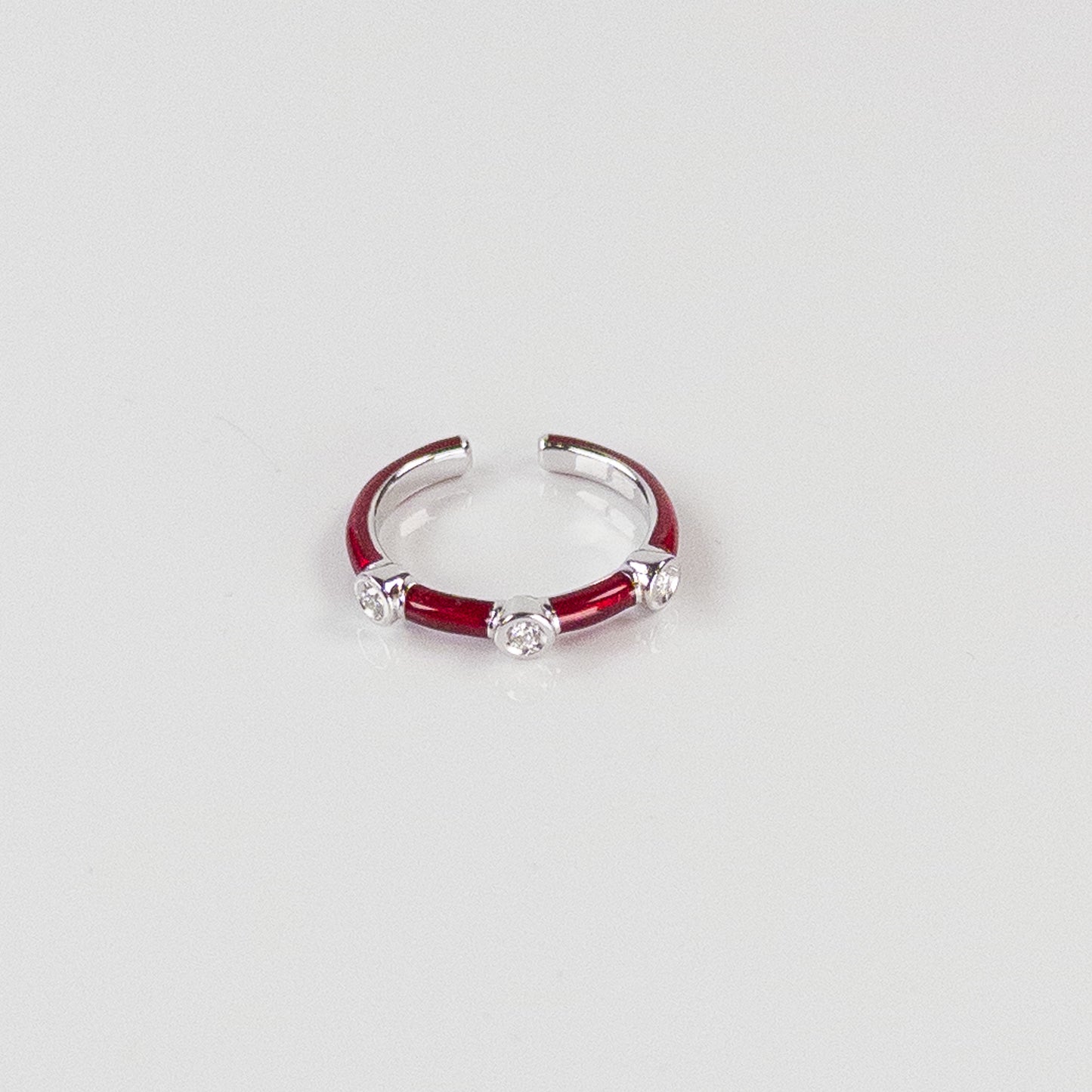 SOHO Sterling Silver and Ruby Red Enamel Ring with Three Diamonds (0.09ctw)