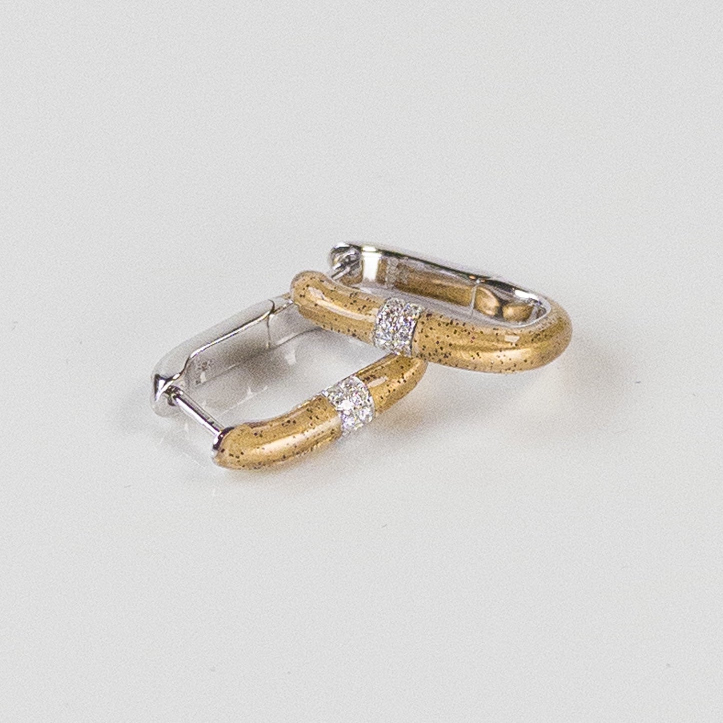 SOHO Sterling Silver and Gold Enamel Huggie Earrings with Diamonds (0.14ctw)
