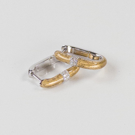 SOHO Sterling Silver and Gold Enamel Huggie Earrings with Diamonds (0.14ctw)