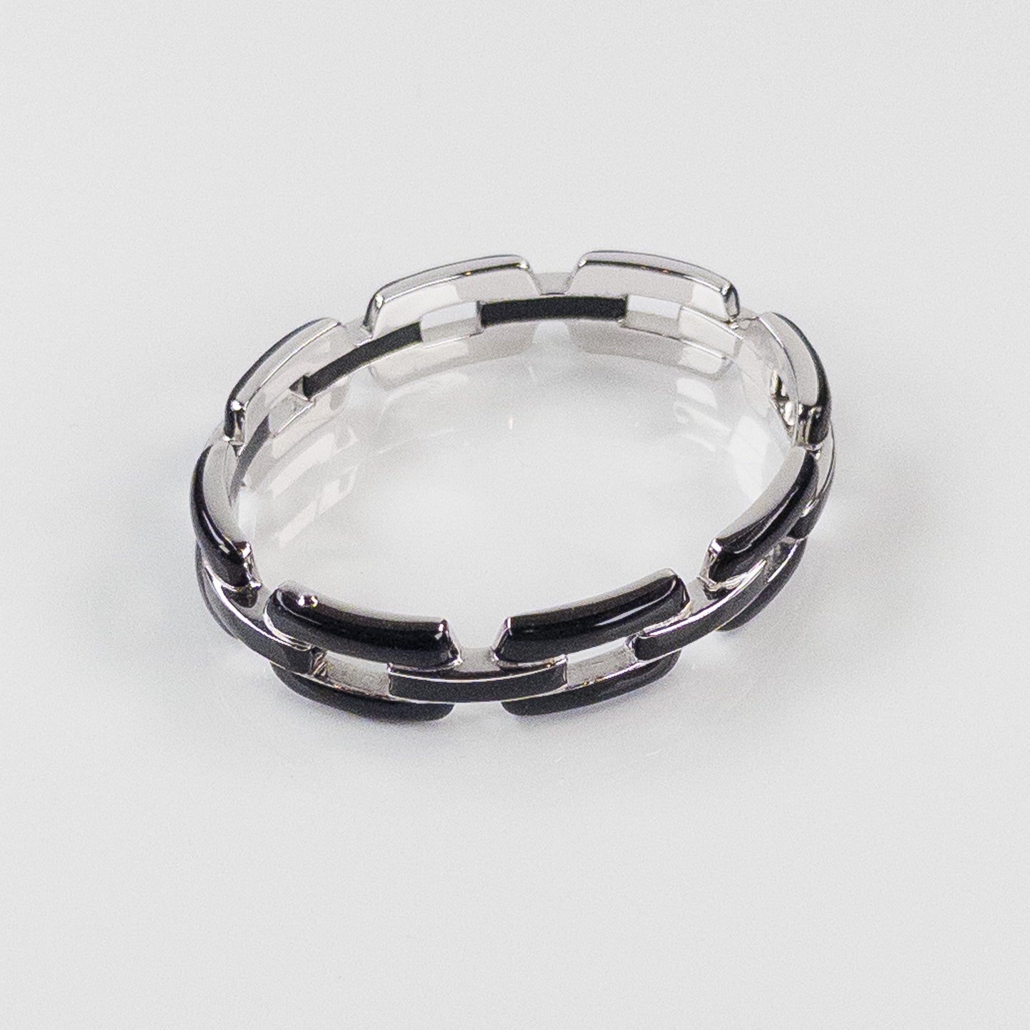 SOHO Sterling Silver and Black Enamel Chain Link Hinged Bangle Bracelet