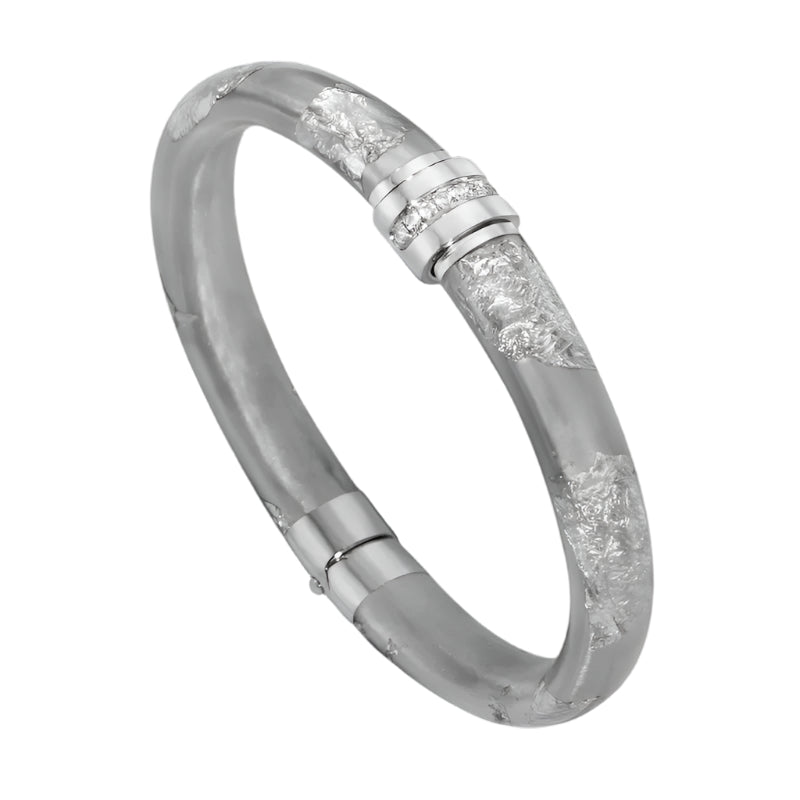 SOHO 9mm Sterling Silver and Silver Foliage Enamel Bracelet with Diamond Station (0.12 ctw)