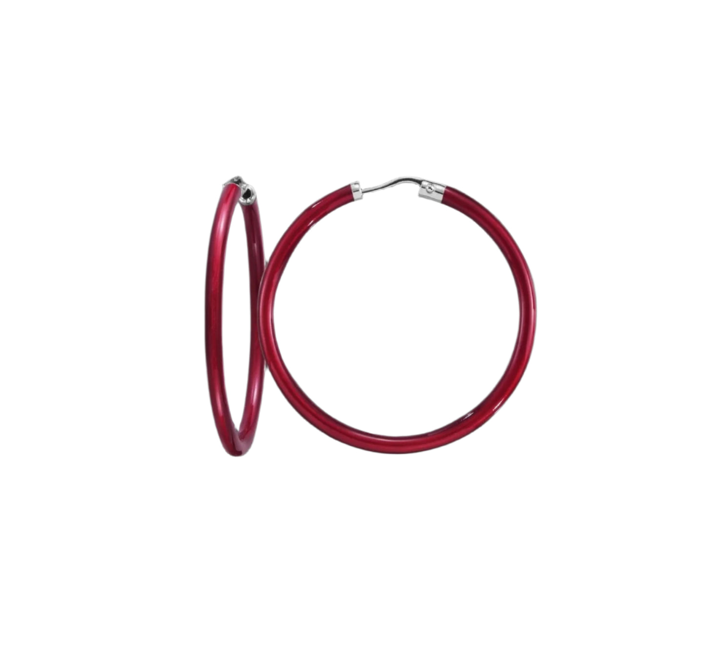 SOHO Sterling Silver and Ruby Red Enamel Hoop Earrings (Small)