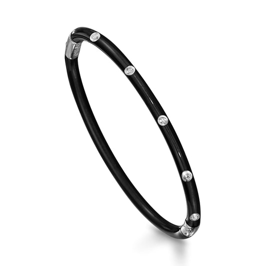 SOHO 3mm Sterling Silver and Black Enamel Bracelet with Diamonds (0.10ctw)