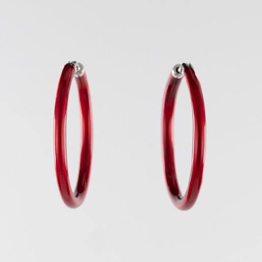 SOHO Sterling Silver and Ruby Red Enamel Hoop Earrings (Medium)
