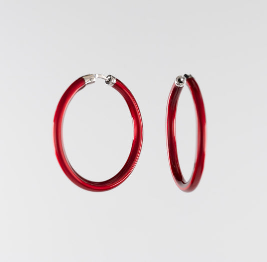 SOHO Sterling Silver and Ruby Red Enamel Hoop Earrings (Small)