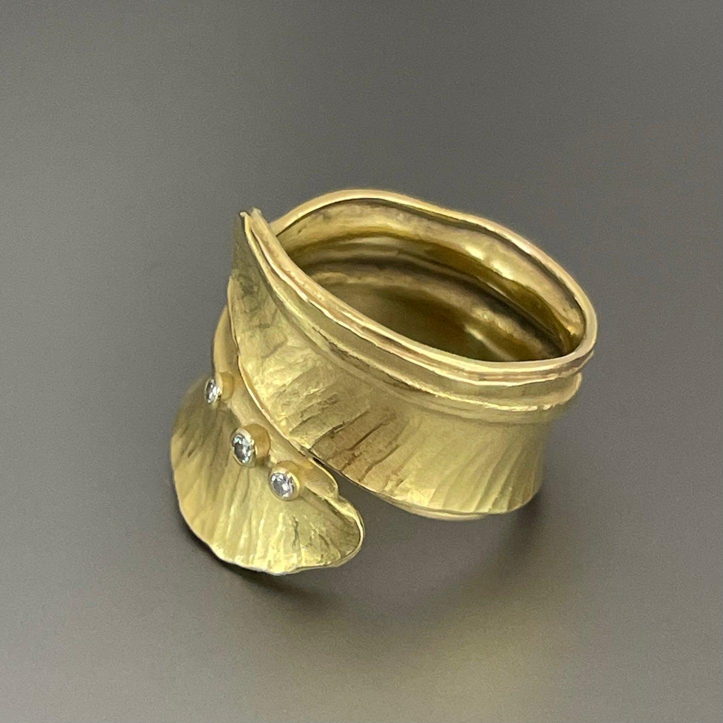 18k Feather Wrap Ring with 3 Diamonds