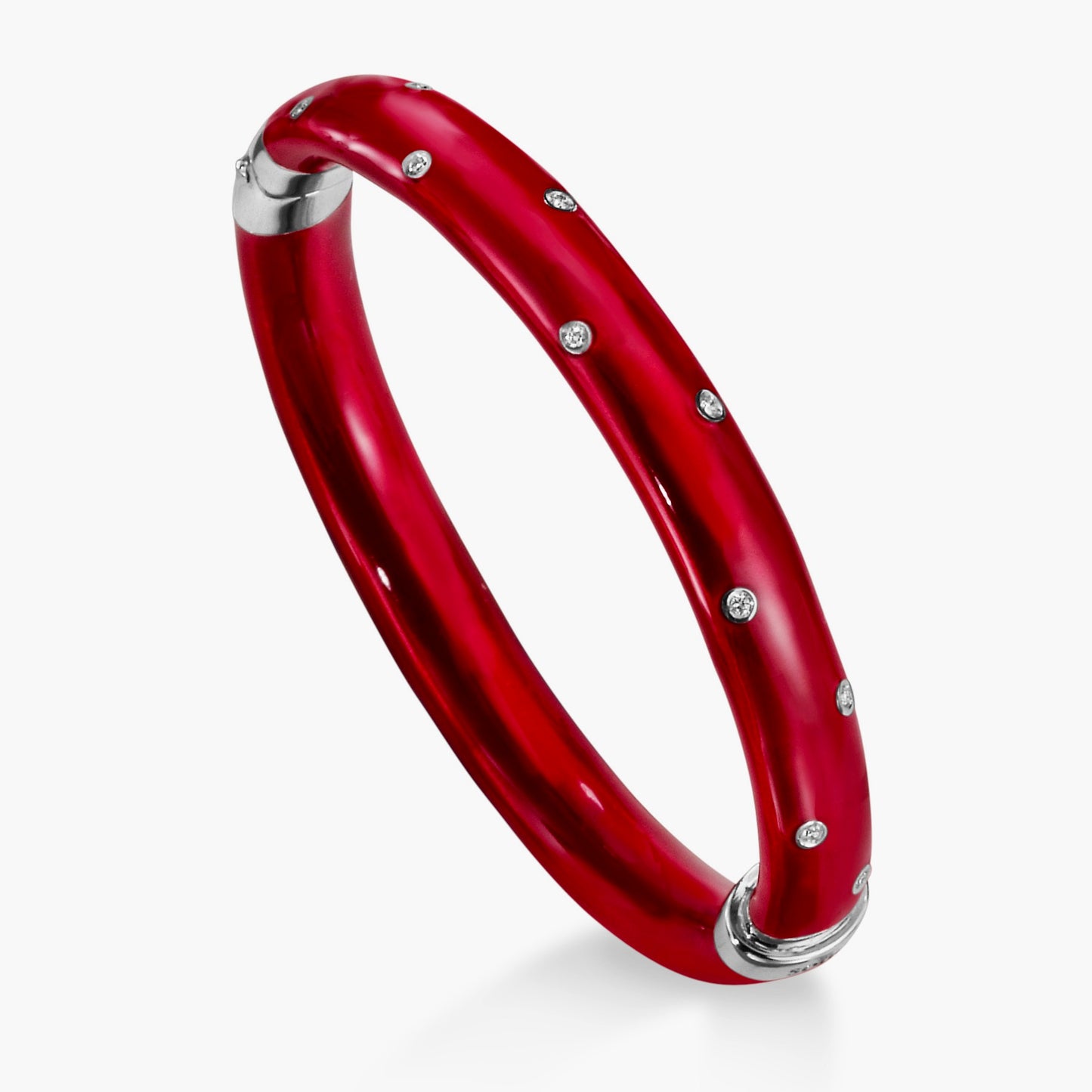 SOHO 9mm Sterling Silver and Ruby Red Enamel Bracelet with Diamonds (0.12ctw)