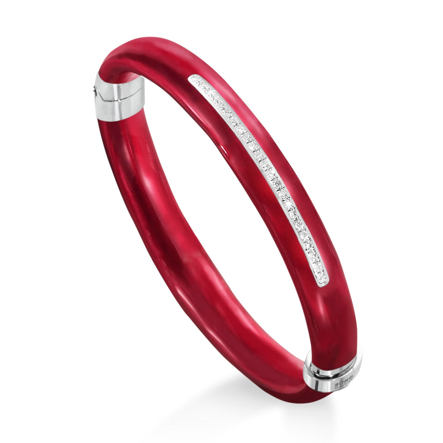 SOHO 9mm Sterling Silver and Ruby Red Enamel Bracelet with Diamonds (0.23ctw)