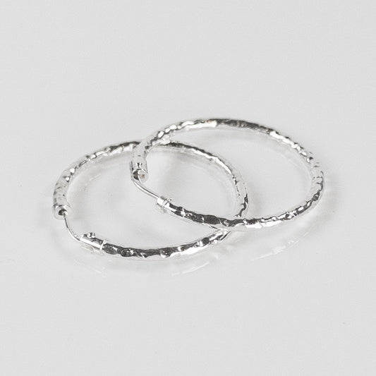 SOHO Hammered Sterling Silver Classic Hoop Earrings (Small)