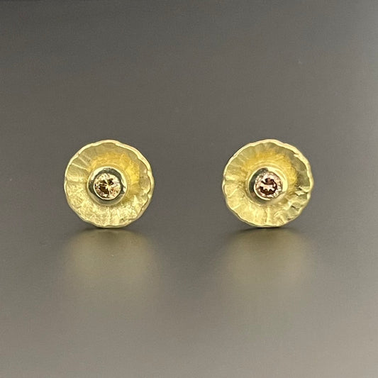 18k & Champagne Diamond Radiant Stud Earrings (8mm)