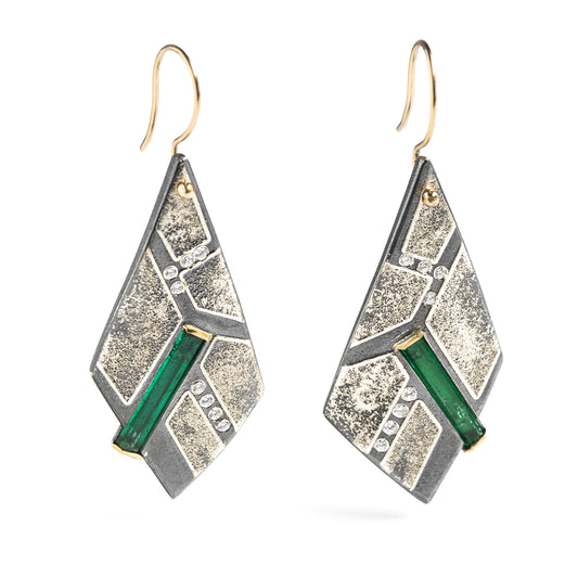 Patterned Earrings with Emeralds and White Diamonds by Atelier Zobel