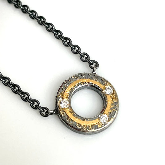 Small Sterling Silver & 24k Gold "O" Necklace with Diamond Accents by Atelier Zobel