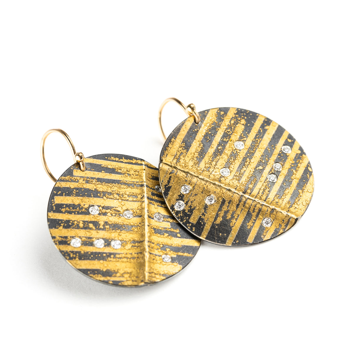 Linear Disk Earrings with 18k & 24k Gold and Diamonds by Atelier Zobel