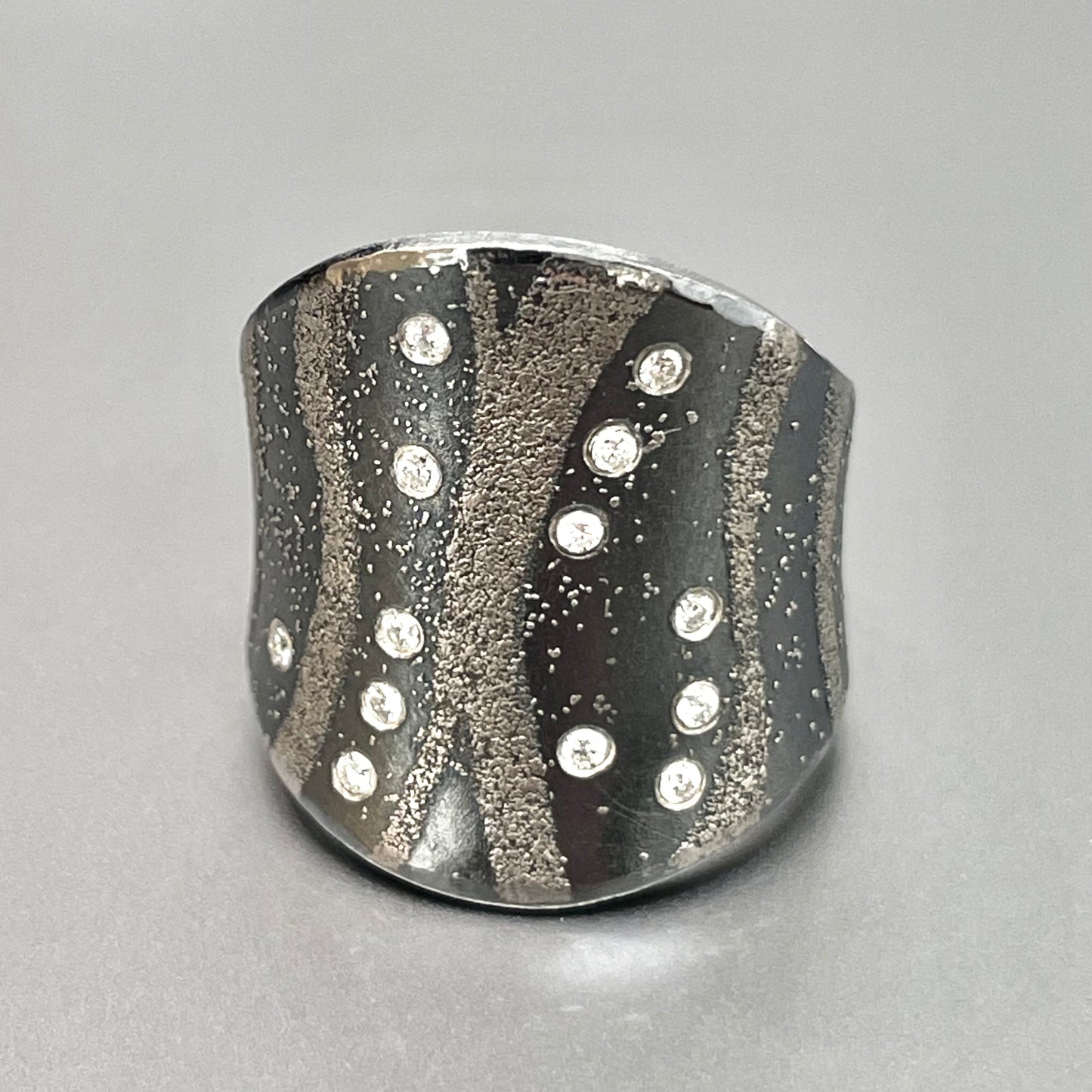 Wide Band in Sterling Silver & Platinum with Diamonds by Atelier Zobel