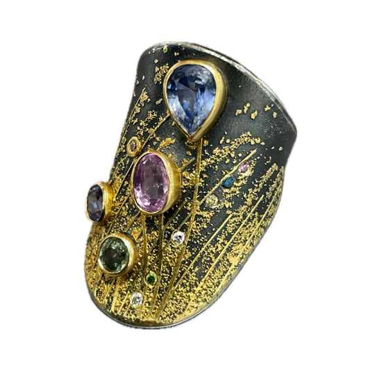 Sapphire Ring in Sterling Silver, 22 & 24k Gold with Diamonds by Atelier Zobel