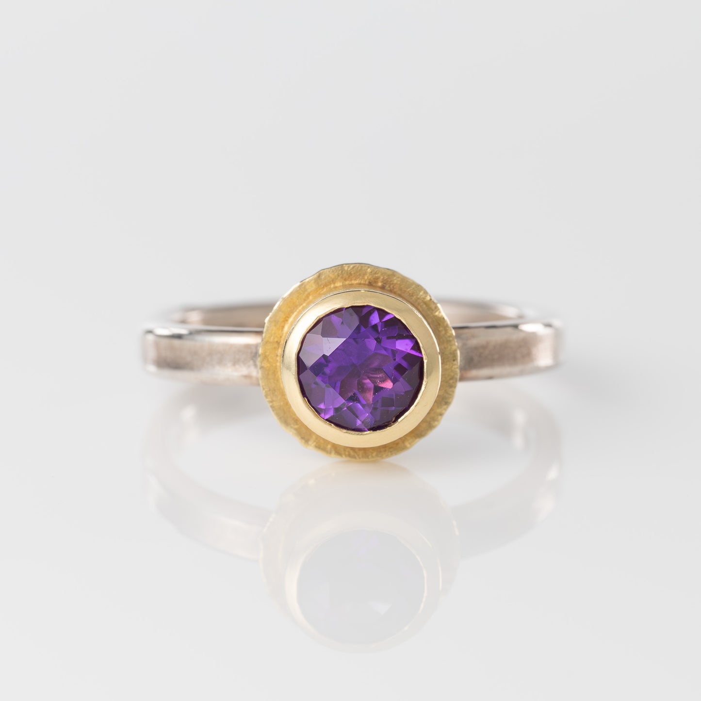 18k & Sterling Bezel Set Amethyst Ring