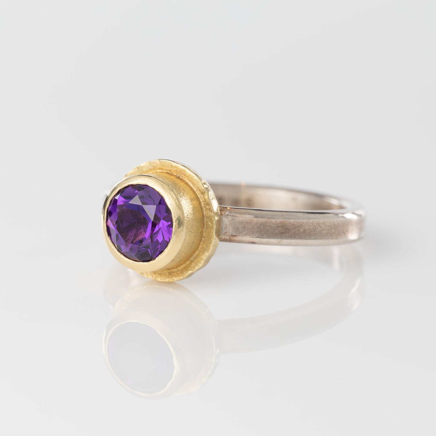 18k & Sterling Bezel Set Amethyst Ring