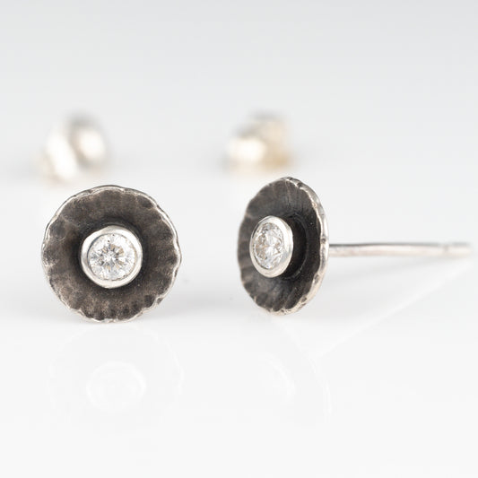 Sterling Silver and Diamond Radiant Stud Earrings