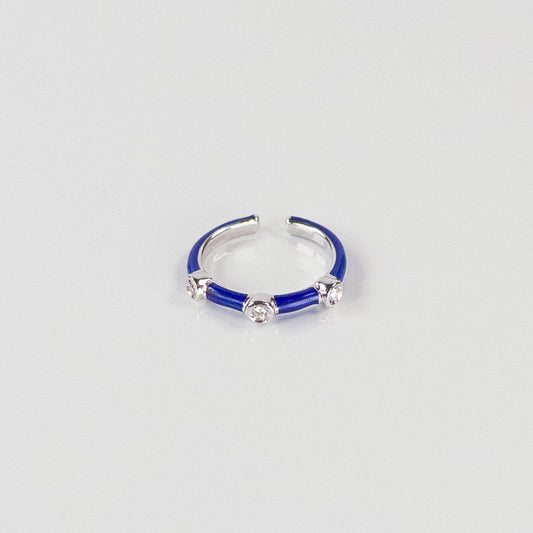 SOHO Sterling Silver and Cobalt Blue Enamel Ring with Three Diamonds (0.09ctw)