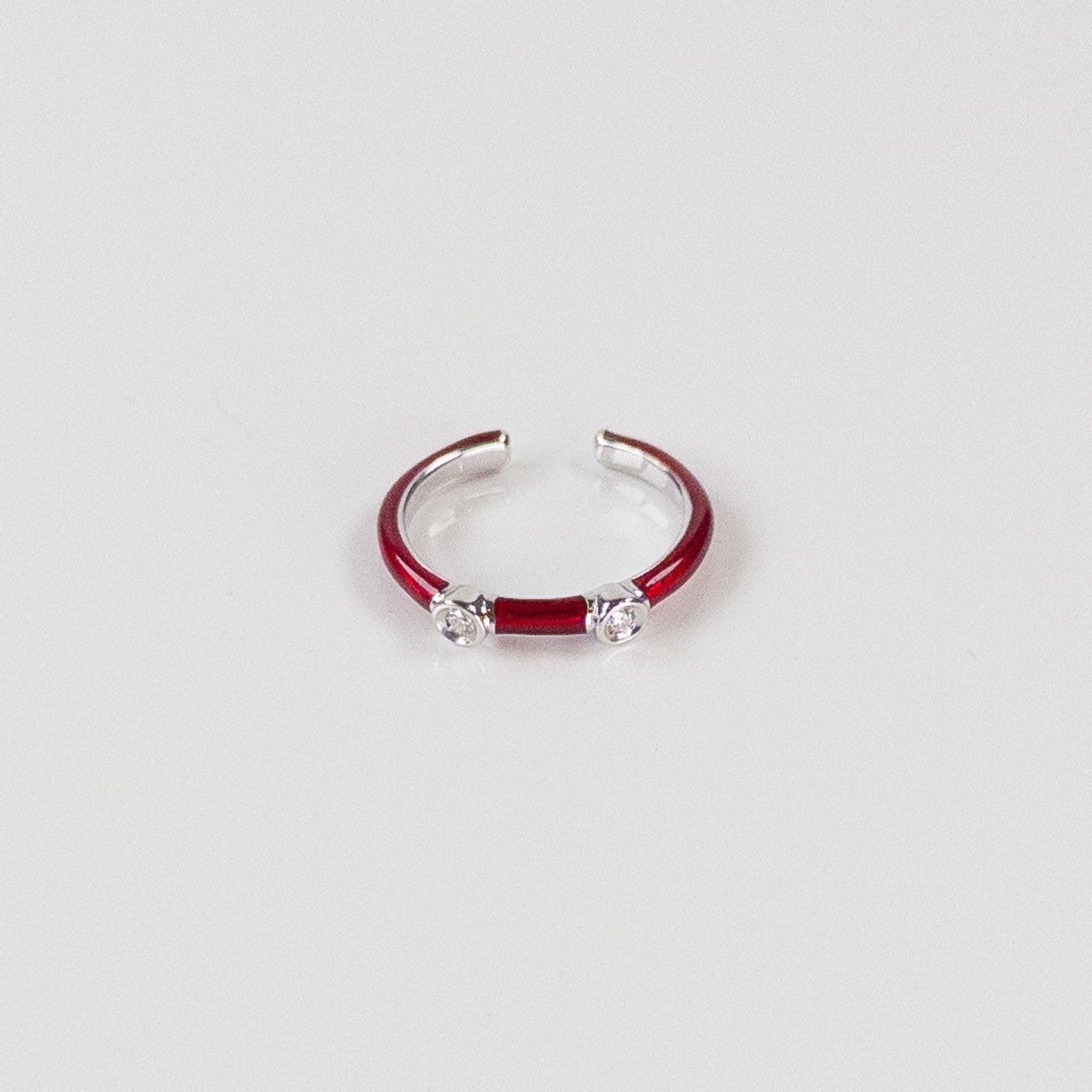 SOHO Sterling Silver and Ruby Red Enamel Ring with Two Diamonds (0.06ctw)