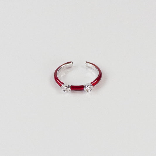 SOHO Sterling Silver and Ruby Red Enamel Ring with Two Diamonds (0.06ctw)