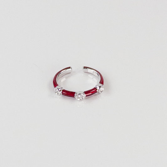 SOHO Sterling Silver and Ruby Red Enamel Ring with Three Diamonds (0.09ctw)