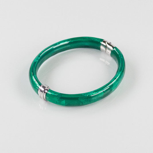 SOHO 9mm Sterling Silver and Emerald Green Foliage Enamel Bracelet