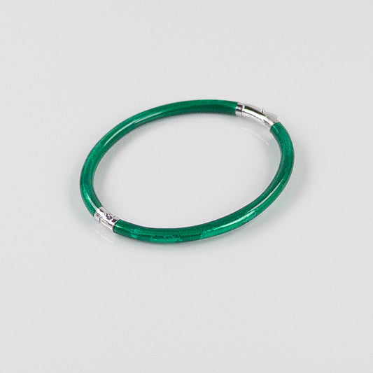 SOHO 3mm Sterling Silver and Emerald Green Foliage Enamel Bracelet