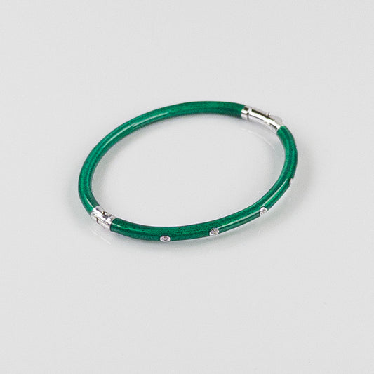 SOHO 3mm Sterling Silver and Emerald Green Enamel Bracelet with Diamonds (0.10ctw)