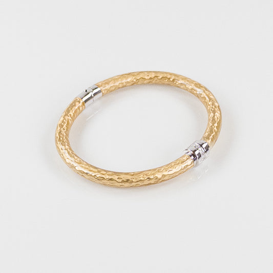 SOHO 5mm Hammered Sterling Silver and Gold Enamel Bracelet with Diamond Station (0.08ctw)