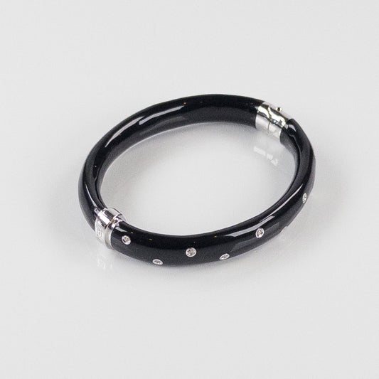 SOHO 9mm Sterling Silver and Black Enamel Bracelet with Diamonds (0.12ctw)